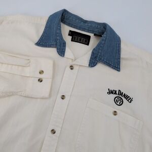 Vtg 1990s International Denim Jack Daniels Old No 7 Shirt Cream Denim Collar XL